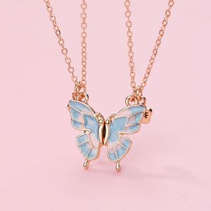 Collier pendentif cœur magnétique avec breloque papillon et motif cœur émaillé pour couples, meilleurs amis pour toujours (BFF) et enfants - Product Image 2