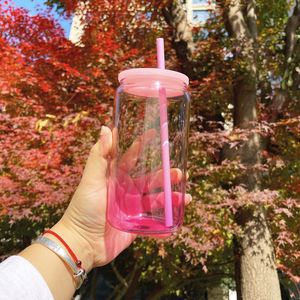 Bpa Free Ombre Jelly Colored 16 Oz Can Shaped <b>Cups</b> Cool Drinking <b>Plastic</b> Glasses With Colorful Pp Lids for Uv Dtf Wraps - Product Image 2