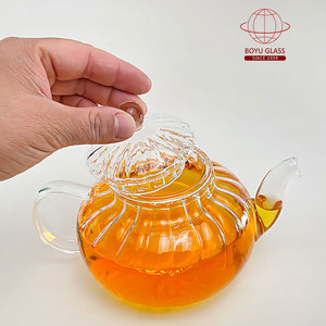 Vente chaude Chinois Transparent Borosilicate <span class=keywords><strong>Théière</strong></span> En Verre 600ml/800ml À La Main <span class=keywords><strong>Citrouille</strong></span> Rayure <span class=keywords><strong>Théière</strong></span> Safe Drinkware Café - Product Image 5