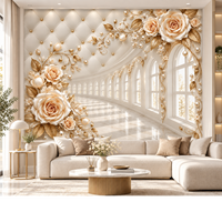 Wallpaper Bunga Mawar 3D Mewah Warna Rose Gold, Mural Kustom untuk Ruang Tamu, Kamar Tidur, Hotel, Salon, Dekorasi Dinding Latar Belakang Pernikahan