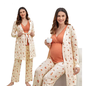 Bata de lactancia personalizada para mujer, ropa de embarazo, camisón de maternidad, batas de lactancia, pijamas de algodón modal de manga larga para mujer - Product Image 1