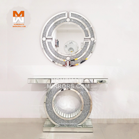 Ensemble table console et miroir mural en verre miroir avec diamants concassés en forme de O CC GG, table console avec miroir mural