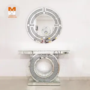 Hot O CC GG Forme Diamant Concassé Verre Miroir Console Table et Miroir Mural Ensemble Console Table avec Miroir Mural