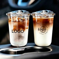 Gobelet en plastique PET transparent carré jetable et recyclable, imprimé sur mesure, avec couvercle, pour café glacé, thé au lait et autres boissons, vente en gros
