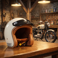 Casque de moto demi-face en cuir de luxe, matériau ABS, certifié 3C, style rétro classique