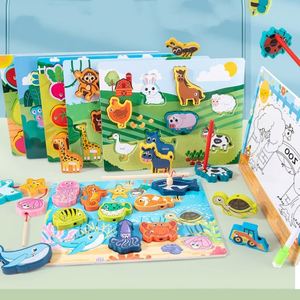 Jeu de pêche Montessori multifonctionnel, animaux marins, blocs à lacer, tableau de dessin et de peinture, jouet pour enfants - Product Image 1