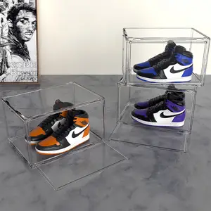 Grande Tamanho Duplo Porta Aberta Empilhável Magnética Sneaker Shoe Box Clear Acrylic Shoe Storage Container Shoes Case Box para Sneaker