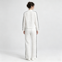 Ensemble deux pièces en dentelle blanche pour femmes, veste à col mandarin, pantalon à jambes larges, ensemble assorti, vêtements décontractés à la mode