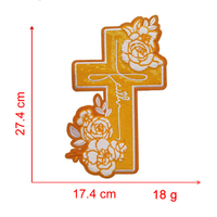 Nouvel arrivage : Patch brodé thermocollant en chenille colorée, motif fleur et sequins, grand format 28 cm, motif croix crucifix