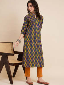 Conjunto de Kurta Étnica con Estampado Digital Azul para Mujer, RAMMAS KURTIS, Elegante, de Rayón Premium, Estilo Casual, de Rajasthan - Product Image 3