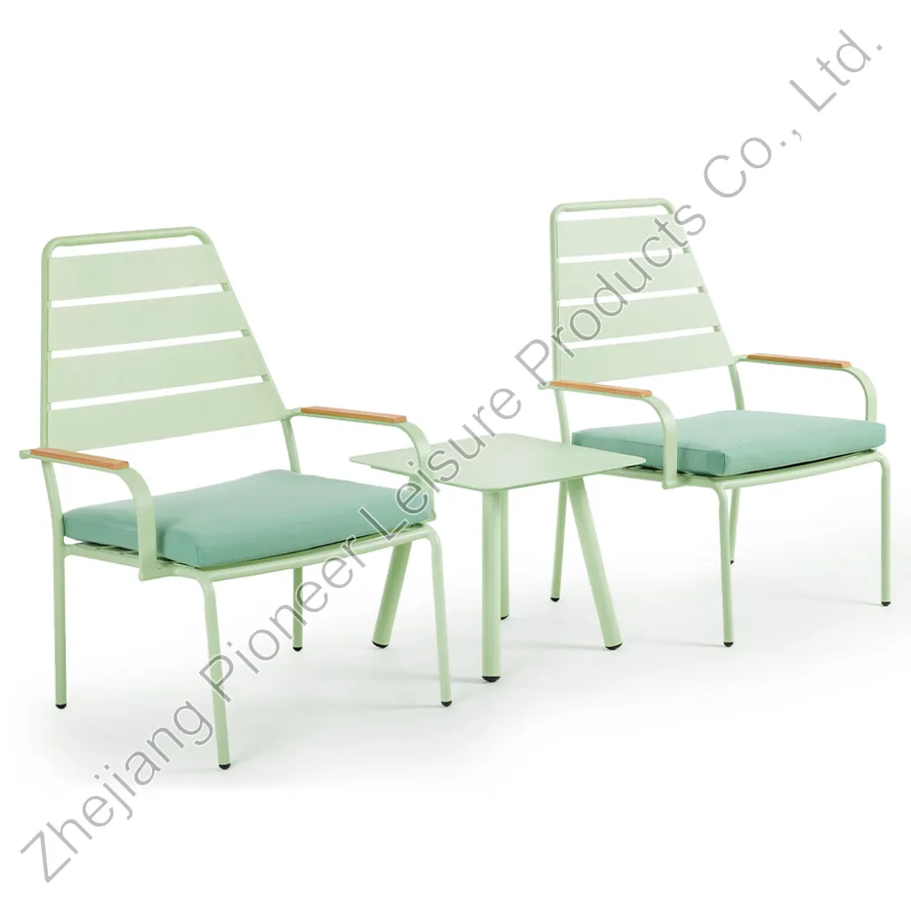 Beautiful Outdoor Cafe & Bistro Sets Summer Green Color Aluminum Bistro Table And Chairs For Street Cafe Restaurant