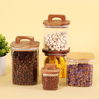 Bocaux en verre avec couvercles en bois d'acacia, récipients hermétiques en verre transparent pour le rangement de garde-manger, contenants scellés pour grains de café, bonbons, pâtes