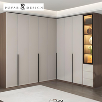 Armoire d'angle en L de luxe moderne, dressing de chambre personnalisé, solution clé en main pour toute la maison avec niche intégrée à LED