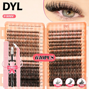 Set di Ciglia Finte 3D in Visone Marrone Pre-Impruzzate con Colla, Stile Cluster, Ciglia Segmentate Pre-Tagliate, Loghi Personalizzati, Cruelty-Free - Product Image 4