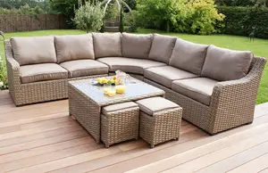 Luxury Patio Rattan Lounge High-End Modern Outdoor Waterproof Wicker Sofa Set With Wide Armrest In Hotels And Garden