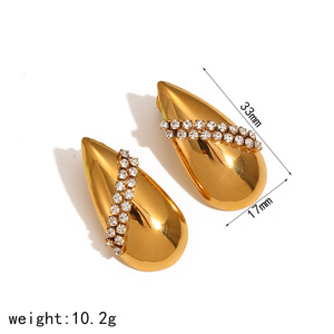 Geometric Diamond <b>Stud</b> Earrings Gold Tone <b>Titanium</b> Steel Bezel Setting Everyday Wear Fashionable Light Luxury Fine Jewelry - Product Image 4