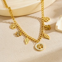 Ensemble de bijoux pendentif arbre de vie et feuille en acier inoxydable plaqué or 18 ct, ensemble de collier et bracelet à chaîne épaisse mate