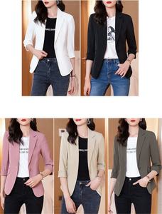 Blazer da donna solido sottile nuova manica lunga primavera Slim giacca corta cappotto camicette con una fibbia abbigliamento femminile <span class=keywords><strong>bianco</strong></span> - Product Image 4
