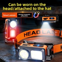 Linterna Recargable con Pantalla Digital de 360°, Resistente al Agua IP44, Portátil, Ajustable, con Sensor, Clip para Gorra, Linterna Frontal para Camping