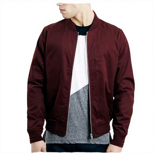 Chaqueta Bomber Marrón para Hombre, Color Sólido, Cierre de Cremallera, Bolsillos Frontales, Cuello Alto Informal, Corte Regular, Ropa de Otoño - Product Image 1