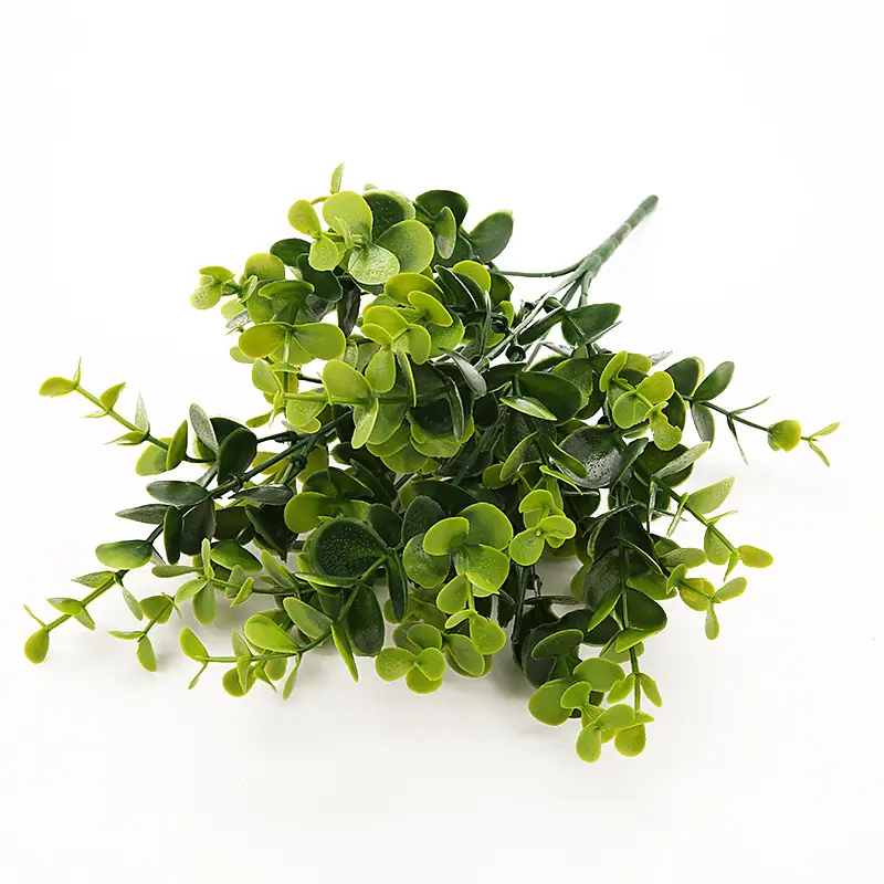 Planta de eucalipto verde de plástico, decoración de pared, precio barato