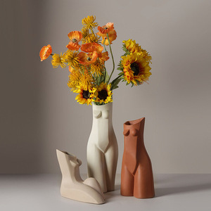 Nordique Simple créatif abstrait humain dame corps géométrie Vase maison bureau salon Art doux en céramique décoration fleur Vase - Product Image 1