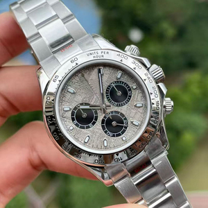 Reloj Cronógrafo Mecánico Automático de Estilo Lujoso para Hombre, Esfera con Patrón de Meteorito Plateado, Acero Inoxidable, Casual de Negocios - Product Image 5