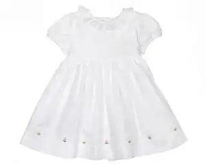 Küçük kızlar beyaz elbise özelleştirmek kızlar kemer ile işlemeli ruffles elbise