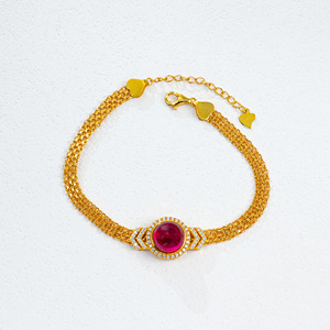 Cultivated <b>Ruby</b> <b>Bracelet</b> in 925 Silver Gold Plated - Product Image 1