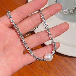Collier en argent 999 de luxe pour femmes avec diamant et perle meilleur cadeau de bricolage personnalisé chaînes bijoux - Product Image 4