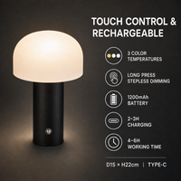 Lampe de bureau LED sans fil moderne nordique en forme de champignon, rechargeable, à intensité variable par toucher, portable