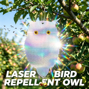 Hibou Réfléchissant Suspendu en Plastique avec Effet Laser Double Face, Répulsif d'Oiseaux Extérieur, Ornement Décoratif pour Jardin, Cour et Ferme - Product Image 1