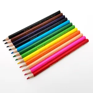 Factory supply custom big colored pencil set 12 colors jumbo wooden oil based colour pencils with colorful coating