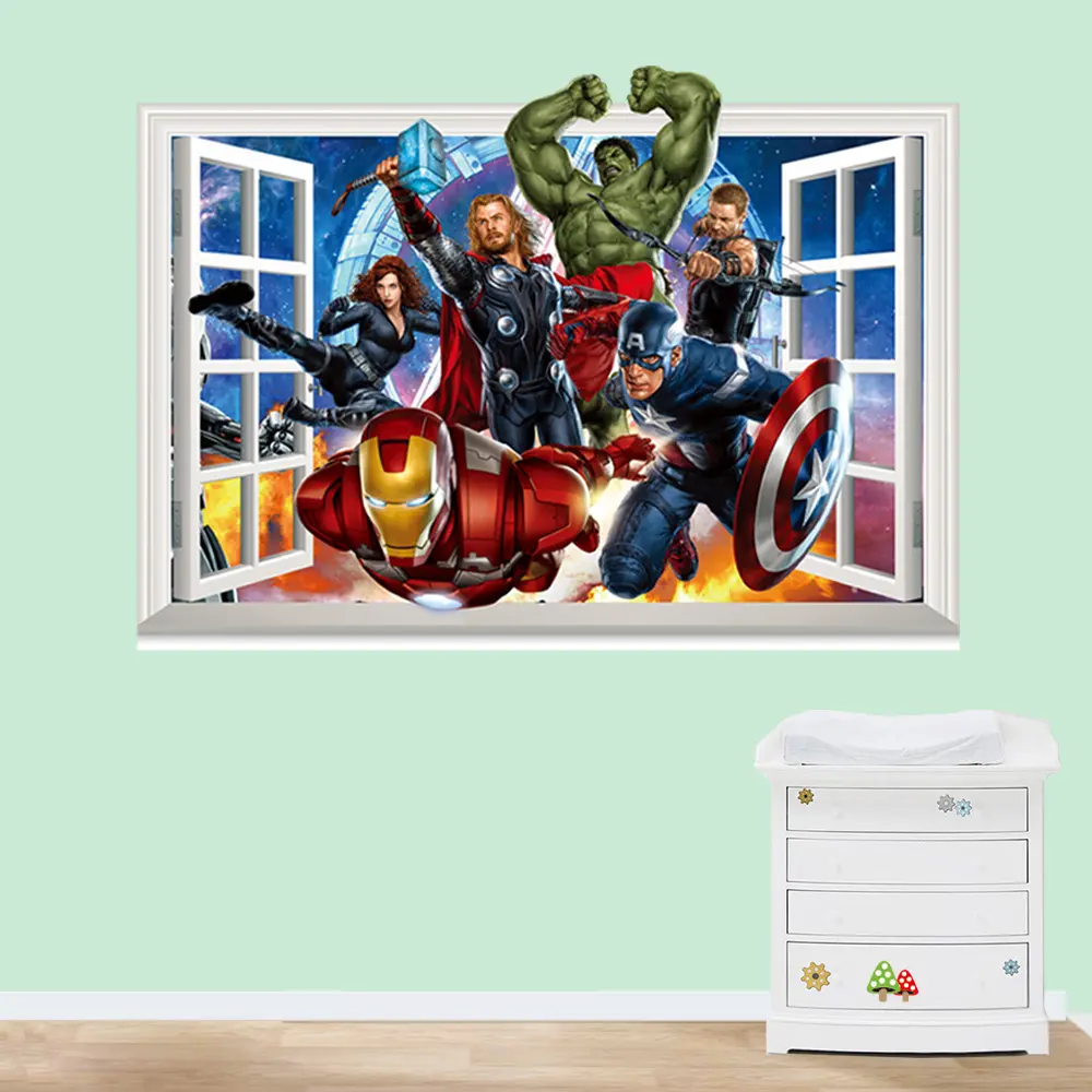 Đề Can Dán Tường Hoạt Hình Siêu Anh Hùng Iron Man Thor 3d Vinyl Áp Phích Dán Tường Trang Trí Phòng Trẻ Em