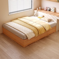 Cama de Pared Estilo Rústico Tatami, Plegable, con Base de Tela y Cajones para Almacenamiento en Dormitorios Pequeños
