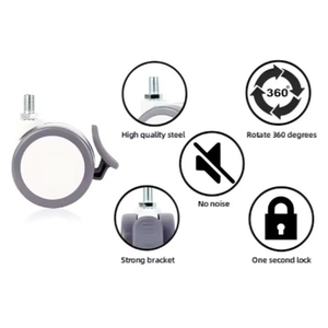Roues pivotantes en nylon PU durables de 50 mm (2 pouces) avec frein amovible pour chariots médicaux, d'hôpital, de cuisine et de salle de bain - Product Image 3