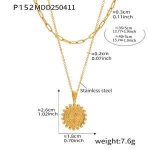 Coeur de pêche double face à la mode et pendentif lettre anglaise sur collier chaîne à maillons style grande roue pour les femmes - Product Image 6