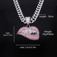 Collier pendentif lèvres roses tendance style européen et américain, chaîne cubaine géométrique, accessoires pour homme, zircon cool