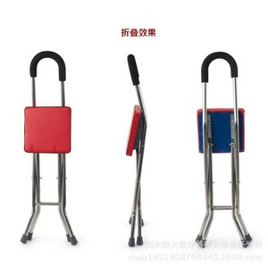 Silla de cuatro patas de acero inoxidable para ancianos, con función de bastón y taburete, plegable, venta al por mayor del fabricante - Product Image 4