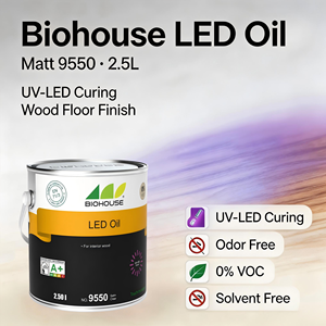 Biohouse 9550 2.5L Olio e Cera Naturale a Polimerizzazione Rapida UV, Finitura Satinata, VOC A+ EN71-3 per Pavimenti in Legno - Product Image 1