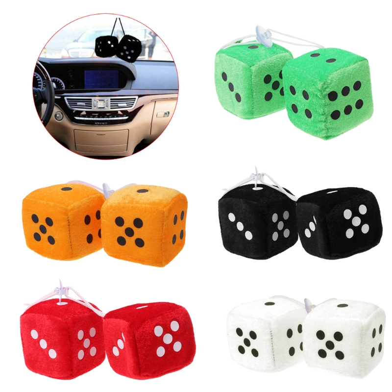 COMNICO Dadi Peluche Per Auto – 2 Pezzi Morbidi Sfocati Da Appendere – Decorazione Vintage Per Specchietto Retrovisore