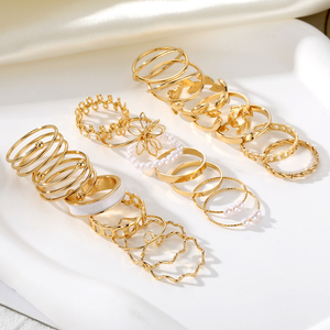 2025 New Hot Sale 21Pc/<b>Set</b> Geometric Leaves Flowers Pearl Drip Oil <b>Ring</b> <b>Set</b> for <b>Women</b> Jewelry - Product Image 6