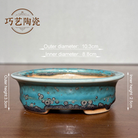 Vente en gros de pots à bonsaï en céramique rétro miniatures, faits à la main, ovales, émaillés, pour plantes succulentes, pots à fleurs en argile pour plantes d'intérieur