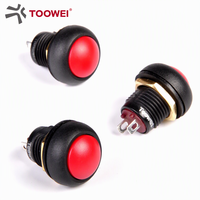 Interrupteur à bouton-poussoir TOOWEI 12 mm, noir, compact, rond, momentané, 12 V, 1NO, borne à broches, IP67