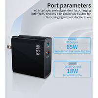 Chargeur interchangeable PD 65W USB Type C avec prise EU US UK AU, chargeur mural QC3.0 à double port, chargeur rapide pour Apple Iphone Ipad Android