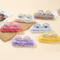 Serre-tête élastique en flanelle OEM en gros, motif grenouille aux grands yeux, pour spa, soins de la peau, maquillage, lavage du visage, cadeau amusant pour fille