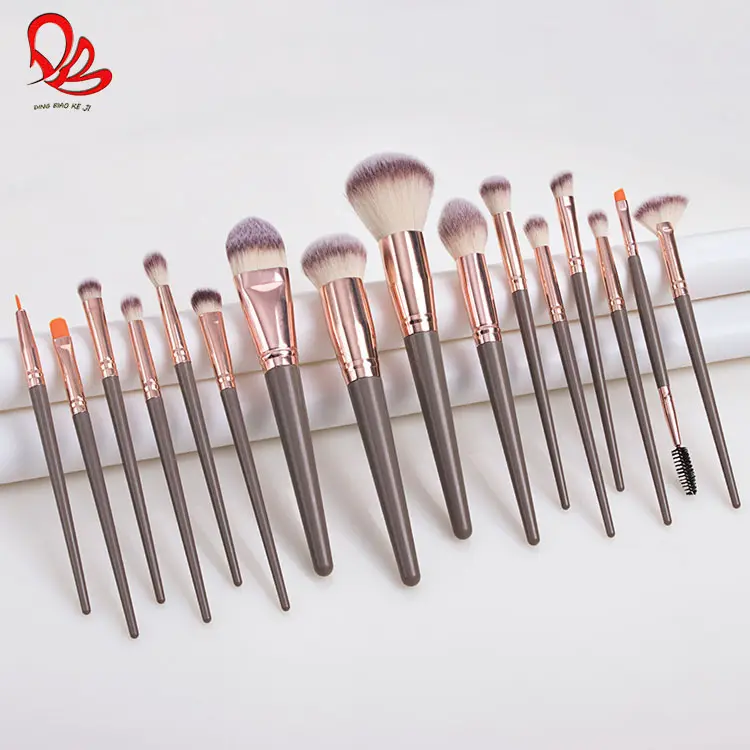 Hot Selling 16pcs Black Beauty Round Wholesale Synthetic Hair Plastic Handle Eyeshadow Makeup Brush Set With Bag