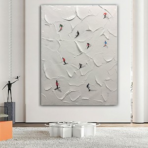 Art mural encadré sur le thème du ski, peinture à l'huile texturée 3D abstraite, décoration de salon, toile de <span class=keywords><strong>neige</strong></span> blanche, peinture décorative - Product Image 2
