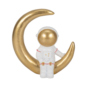Statuetta di Astronauta con Luna Crescente, Scultura in Poliresina, Decorazione Celeste per Mensole e Tavolini - Product Image 1