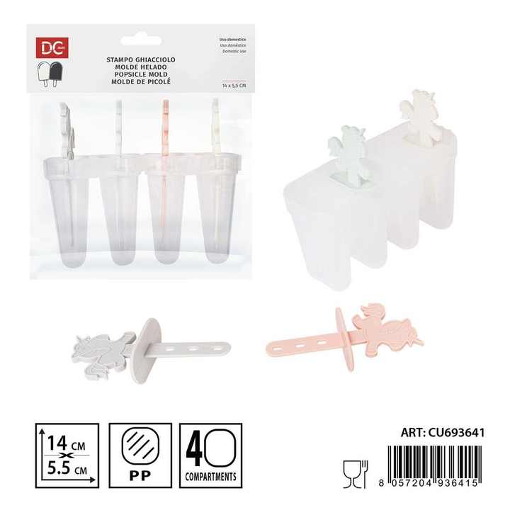 Unicorn Ice Cream Molds 4 Pieces 14x5.5x12cm - Cocktail Tools
